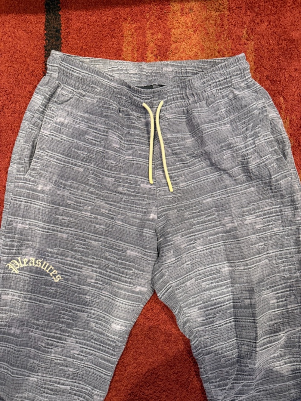 Pleasures Gray Striped Men's Joggers with Yellow Drawstring